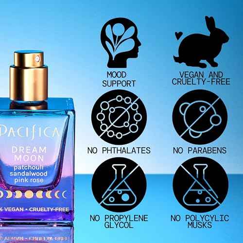 Pacifica Dream Moon Womens Spray Perfume 1 fl oz ? Long-Lasting Floral Woody Fragrance for Her - Rose, Patchouli, Sandalwood ? 100% Vegan, Cruelty-Free, Phthalate-Free Fragrance