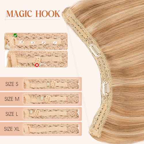 Halo Hair Extensions Real Human Hair, S-noilite Hair Halo Extensions for Women 22inch Golden Brown/Bleach Blonde Halo Extensions Invisible Wire HairExtensions