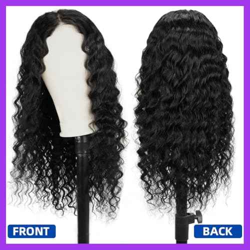 13x4 Deep Curly Glueless Wigs Human Hair Deep Wave Lace Frontal Wet and Wavy Wig 20 Inches 180 Density Water Wave Lace Front Wigs Human Hair Pre Plucked with Baby Hair Natural Black 1B