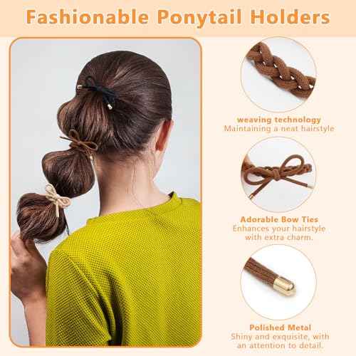 28 PCS Colorful Braided Hair Ties Bow Tie Hair Bracelets for Women Girls Elastic Hair Ties No Damage Ponytail Holders(14 Colors)
