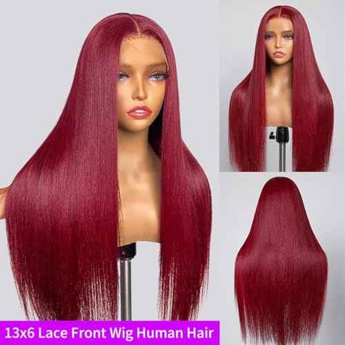 30 Inch 99j Burgundy Lace Front Wigs Human Hair 13x6 HD Glueless Straight Lace Frontal Wigs 99J 200% Density Brazilian Virgin Human Hair Wigs for Women Pre Plucked with Baby Hair