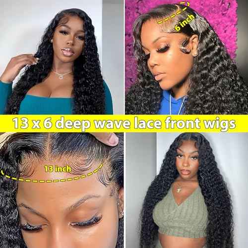 Deep Wave Lace Front Wigs Human Hair 13x6 HD Lace Front Wigs Human Hair Deep Curly Wig for Black Women Pre Plucked Natural Color 28 Inch