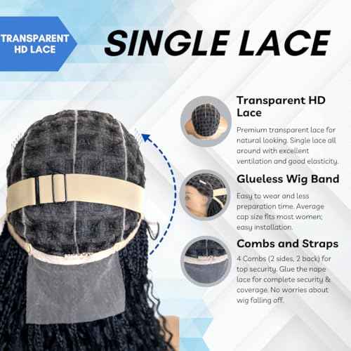 PIB Single Full Lace Braid Wig ? Micro Water Wave Box Braided Wigs, Knotless Braided Wigs for Black Women, Curly Hair Wig (#1B27 Off Black and Light Brown, 26")