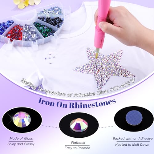 4000Pcs Hotfix Rhinestones for Clothing, Crystal AB SS10 Iron On Flatback Glass Gems, Bedazzler Crystals Rhinestones for Crafting Clothes Hats Shoes Fabric Bedazzling Decor Nail Art