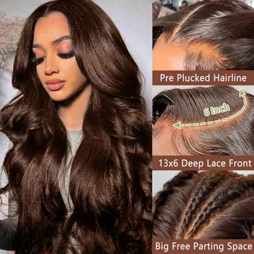GOLFMAX Body Wave Lace Front Wigs Human Hair Chocolate Brown Lace Front Wig Human Hair 13x6 Transparent Lace Front Wigs Human Hairs Wigs For Black Women 4# Brown Wig 24 Inch