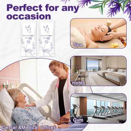 Moist Cotton Towel Bulk Moist Towelettes Individually Wrapped,White Towel Services,Refreshment Pre Moistened Towels for Dentist Travel Sport Party Hotel 400,Lavender
