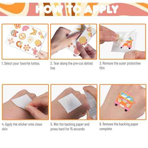 96 PCS Two Groovy Retro 60s 70s Pre-Cut Temporary Tattoos for Kids | Super Cute Themed Birthday Party Favors, Supplies, Decorations, Fake Tattoo Stickers (Multiple)
