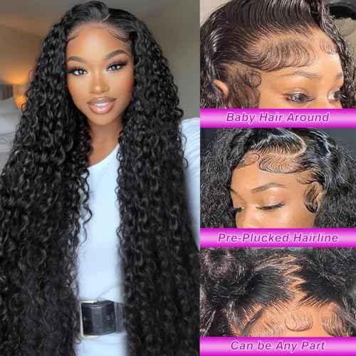 Deep Wave Lace Front Wigs Human Hair 13x6 HD Transparent Lace Front Wigs Human Hair 200% Density Deep Curly Human Hair Wig Pre Plucked Deep Wave Frontal Wigs Natural Color 26 Inch