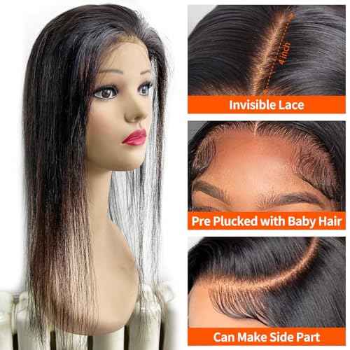 4x4 Real HD Lace Closure Pre Plucked Baby Hair 4x4 Straight Lace Closure for Black Women Natural Black Color(12 Inch, Straight)