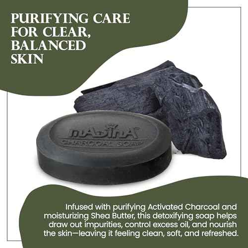 Madina Activated Charcoal Soap Bar ? Deep Cleansing, Detoxifying, Oil Control, Acne, 100% Vegetable-Based, Halal, Gentle Face & Body Cleanser, 6 Pack (3.5 oz Each)