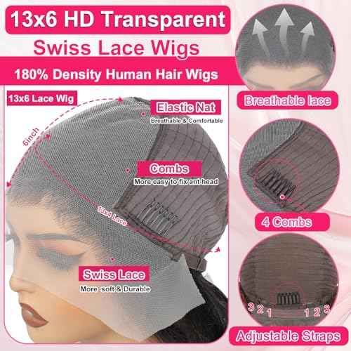 Ombre Highlight Lace Front Wigs Human Hair 13x6 Body Wave 1B/30 Lace Front Wig 180% Density HD Transparent Lace Frontal Wigs Human Hair Balayage Wig for Black Women 22 inch