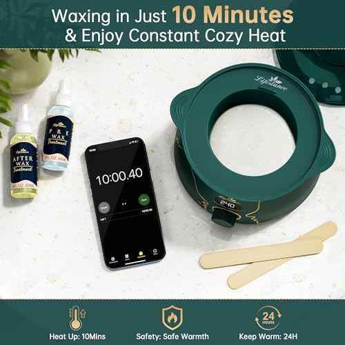 Lifestance Waxing Kit for Women & Men - L3 Emerald Alloy Digital Warmer, Silicone Wax Pot Liner, Hair Removal Kit with 14.1oz Hard Wax Beads & Oil Spray Professional for Home Brazilian Bikini Face Leg