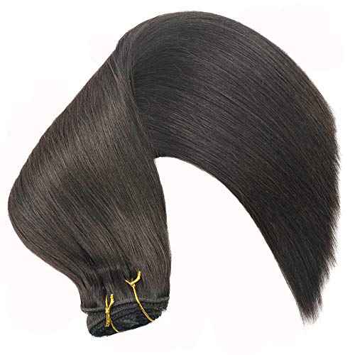Real Human Hair Lace Clip In Hair Extensions Thick Ends 20inch 120g Color Off Black Remy Hair Extensions