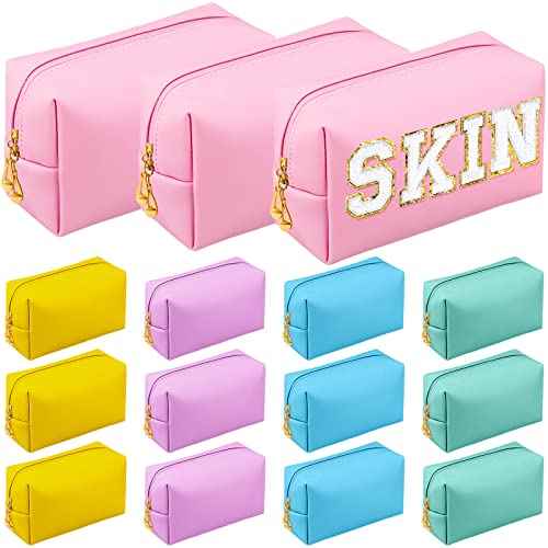 Kigeli 15 Pcs Aesthetic Makeup Bags PU Leather Cosmetic Pouches Waterproof Plain Toiletry Bags Makeup Pouches Bulk for Women Party Gift Travel Storage Organizer(Macaron)