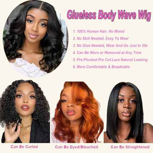 Glueless Bob Wig Human Hair Pre Plucked Pre Cut 4X4 HD Transparent Lace Closure Wigs Body Wave Wig Human Hair for Women Short Bob Wigs 16Inch