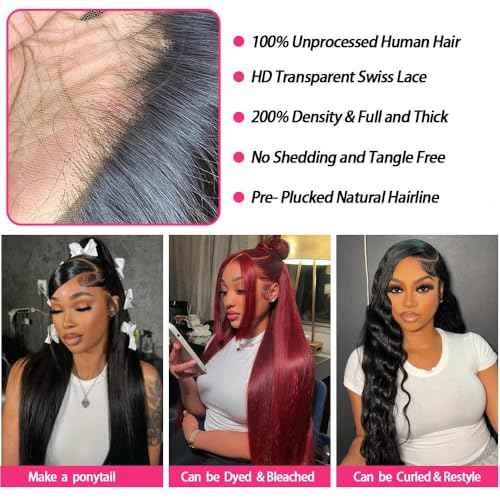 22 Inch Lace Front Wigs Human Hair 200 Density 13x4 HD Lace Front Wigs Human Hair Pre Plucked Glueless Wigs Human Hair for Women Straight Lace Frontal Wigs Natural Color
