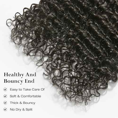 ASHINE Human Hair Bundle Deep Curly Water Wave, Unprocessed Cambodian Raw Hair 26 Inch, Flip Over Quick Weave Wet and Wave Bundles for Women Natural Black