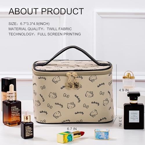 BeautyTimes Large Makeup Bag Travel Cosmetic Bags with Handle Storage Bag Brush Zipper Case Organizer for Women (Beige-A)