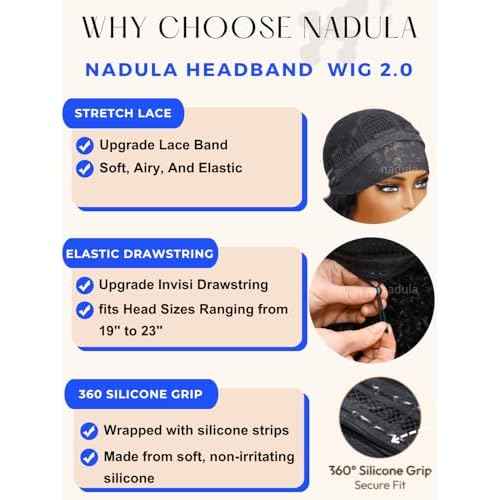 Nadula Water Wave Headband Wig Human Hair with Drawstring ? Glueless HookFit Wet and Wavy Half Wig Beginner Friendly, Ready to Wear Clip in Half Wigs for Women Natural Black Color 16inch