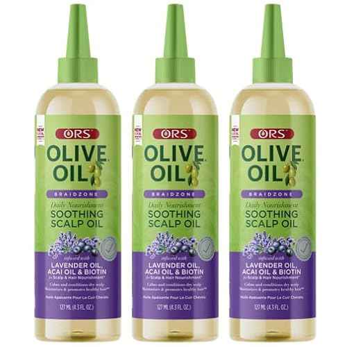 ORS Olive Oil Braidzone Soothing Scalp Oil with Lavender, Acai & Biotin for Nourishment 4.3 oz (Pack of 3)