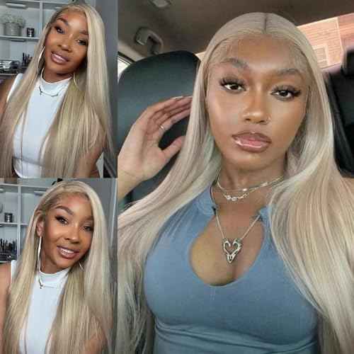 SOSEXY Ash Blonde Straight Lace Front Wigs for Black Women Pre Plucked Ash Blonde Wig Human Hair 13x6 Transparent Lace Front Wigs Human Hair Dark Brown Roots Human Hair Wig Pre Plucked 22 Inch
