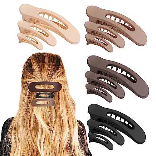 12PCS Flat Hair Clips, Flat Claw Clips for Thin Hair, Matte Lay Down Claw Clips for Women, 3 Sizes Alligator Hair Clips, Christmas Hair Accessories, Brown
