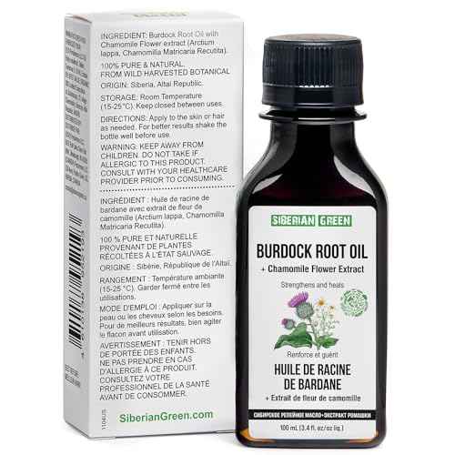Siberian Green Burdock Oil with Chamomile Extract ? 100ml Burdock Root Oil for Hair Growth, Hair Thinning and Loss ? Pure and Natural Siberian Herbs ? Strengthening and Healing Hair Care