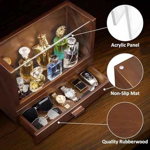 Miratino Cologne Organizer for Men, Wood Cologne Stand with Drawer, Large Capacity Cologne Shelf with Cologne Holder Display