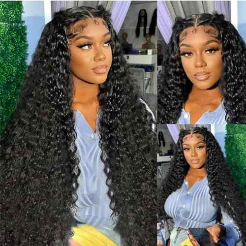 28 Inch Deep Wave Lace Front Wigs Human Hair 200% Density 13x4 HD Transparent Lace Deep Curly Human Hair Wig for Black Women Brazalian Virgin Wigs Pre Plucked