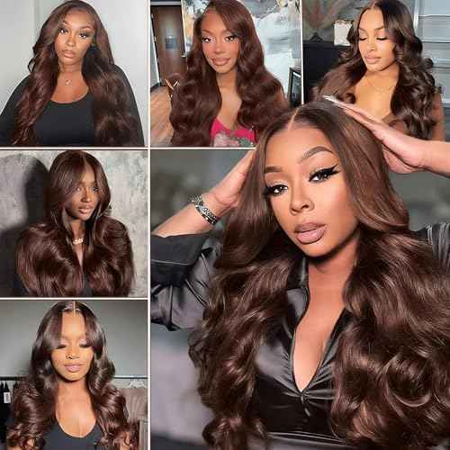 VRBest Chocolate Brown Lace Front Wig Human Hair Body Wave 13x6 HD Lace Front Wigs Pre Plucked 4# Colored Brown Wig Human Hair Wigs for Black Women 24 inch