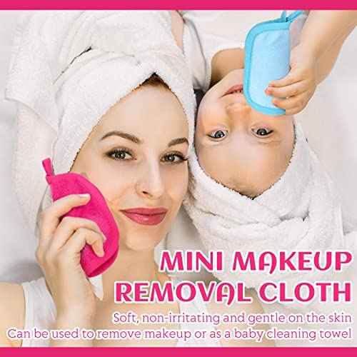 Queekay 48 Pcs Makeup Remover Cloths Reusable Washable Remover Pads Soft Microfiber Washcloths Facial Cloths Makeup Towels Holiday Gift for Women, 5 x 5 Inch(Black, Blue, Purple, Rose Red)