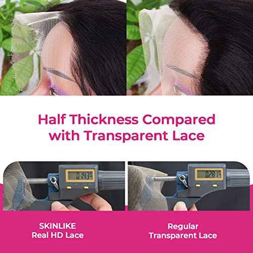 SKINLIKE REAL HD Lace 5x5 Closure Deep Wave Swiss HD Lace Closures Only Ultra-thin Melted Virgin Human Hair Natural Black Baby Hair Pre Plucked Serrated Edge 18 Inch