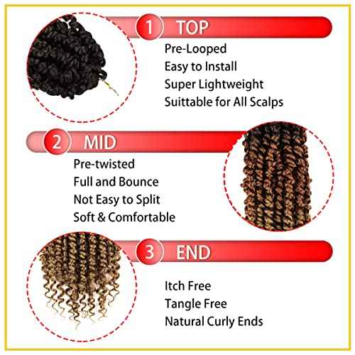 Nice One Pre-Twisted Passion Twist Hair 12 Inch, Passion Twist Crochet Hair for Women 8 Packs Ombre Brown Pre-Looped Passion Twists Braiding Hair Extensions (12 Inch (Pack of 8), T1B/30/27)