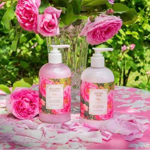 Camille Beckman Essentials Gift Basket - Rosewater Glycerine Hand Therapy 6 oz, Silky Body Cream 13 oz, Hand & Shower Cleansing Gel 13 oz, Glycerine Soap 3.5 oz