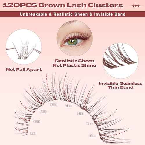 Brown Lash Clusters Wispy Natural Eyelash Clusters C Curl Cluster Eyelash Extensions Pesta?as Postizas Naturales 8-16mm Individual Lashes DIY Cluster Lashes at Home