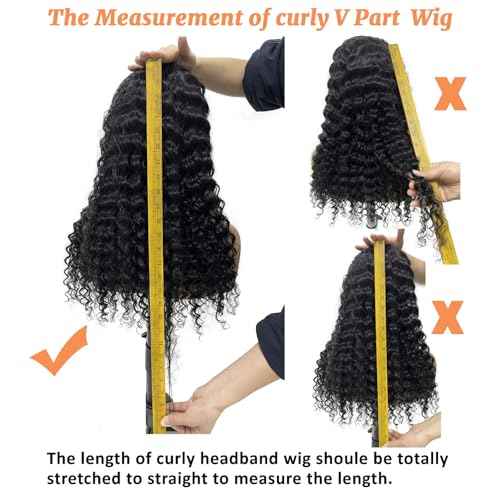 Burmese Curly Wig Human Hair V Part Wig 100% Real Human Hair Glueless With Drawstring Clip In Burmese Curly V part Wigs Upgrade U Part Wigs 220% Density 16 Inch Natural Black 1B Color