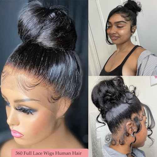 Body Wave 360 Lace Front Wigs Human Hair Pre Plucked Lace Frontal Wigs with Baby Hair for Black Women Natural Black (24 Inch)