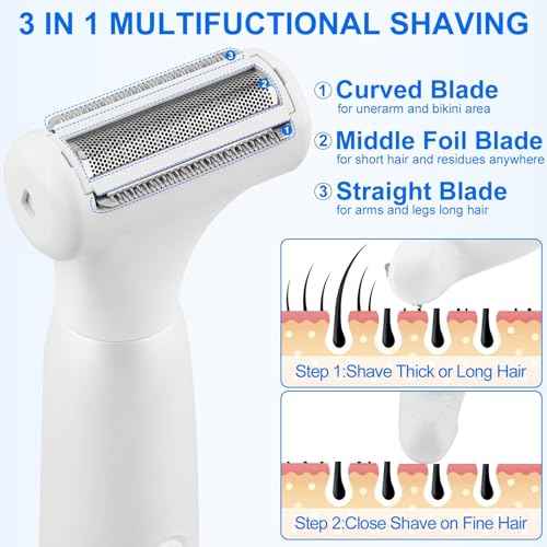5-in-1 Bikini Trimmer Electric Razors for Women, Cordless Electric Shaver with LCD Display for Facial Body Legs Hair, Rechargeable Waterproof Pubic Body Hair Trimmer Birthday Christmas Gifts for Women