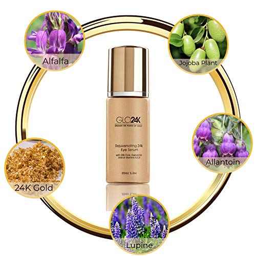 GLO24K Rejuvenating 24k Eye Cream and Serum With 24k Gold, Hyaluronic Acid, Vitamins A,C,E