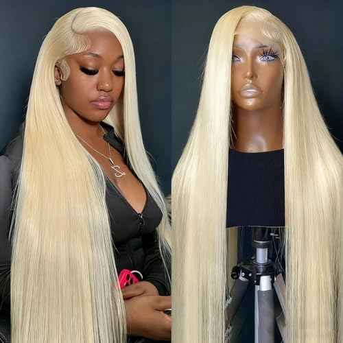 24 Inch 613 13x6 Lace Front Wig Human Hair 200 Density Blonde Wig Human Hair 613 Straight Lace Front Wig Human Hair Pre Plucked 613 HD Transparent Lace Frontal Wig 13x6 Wigs for Women