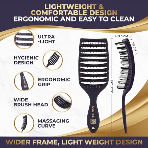 Vented Detangling Brush for Wet or Dry, Thick, Coily, and Curly Hair | Curved Vent Brush for Blow Drying