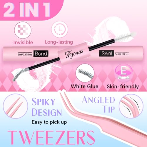 Manga Lash Clusters Kit Natural Eyelash Clusters Spiky Lash Extension Kit 80Pcs Anime Cluster Eyelash Extensions with Waterproof White Lash Glue and Tweezers DIY at Home (Cutey Kit-B)