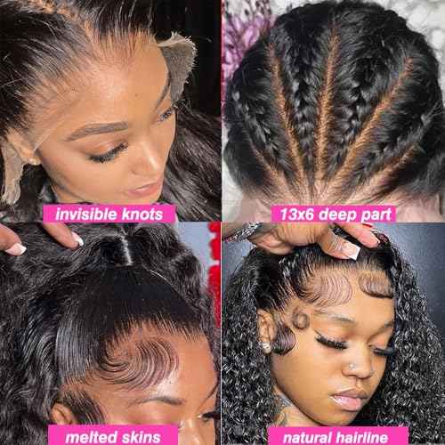 22 Inch Water Wave Lace Front Wigs Human Hair 13x6 HD Lace Frontal Wig Human Hair Pre Plucked with Baby Hair 200 Density Deep Part Curly Wig for Women