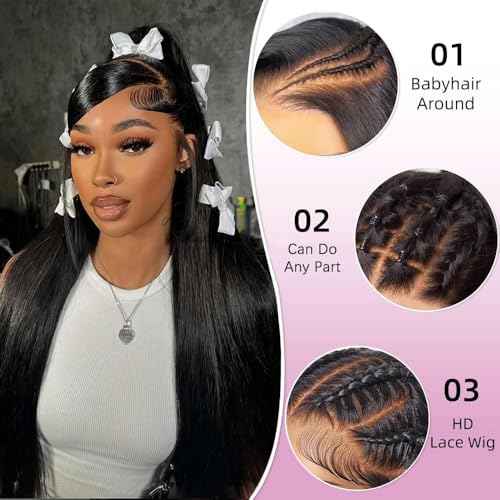 TAIKOU 13x6 Lace Front Wigs Human Hair 200 Density 13x6 HD Transparent Lace Front Wigs Human Hair Pre Plucked Straight Human Hair Wig With Baby Hair For Women 22Inch