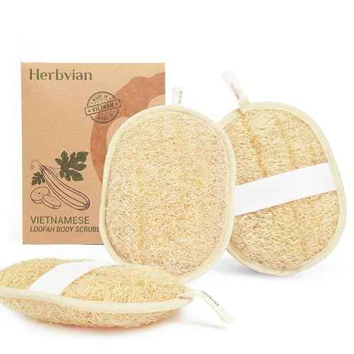 Vietnamese Natural Loofah Exfoliating Body Scrubber Pads, 100% Plant-Based Shower Luffa Sponge, Bath Loofah for Women Men (Pack of 3)