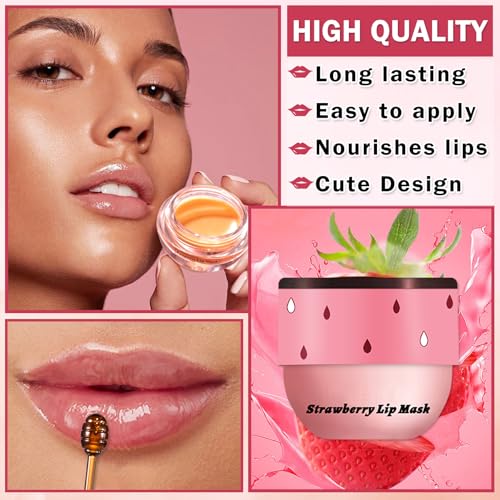 4PCS Honey Lip Balm Hydrating Honey Lip Mask Overnight Propolis Bee Lip Balm Prevention Dry and Cracked Lip Scrub Exfoliator (Honey+Strawberry+Coconut+Watermelon)