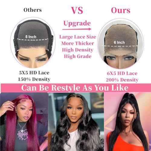 6x5 Wear and Go Glueless Wigs Human Hair Pre Plucked Pre Cut 200% Density HD Lace Straight Lace Front Wigs Human Hair Glueless Lace Front Wigs For Women 26 Inch