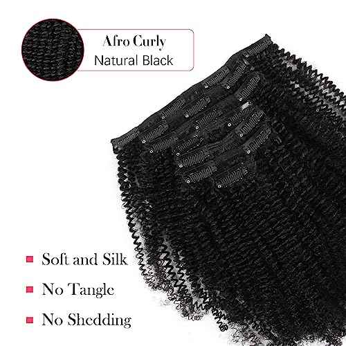 Sassina Remi Human Hair Afro Coily Clip in Extensions 4B 4C Double Wefts For Black Women Natural Color Clip in Hair Extensions 7Pcs per Set With 17 Clips 20 Inch 120 Grams