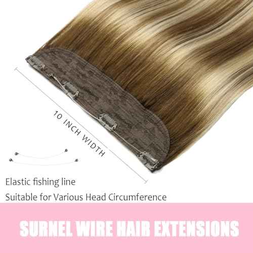 SURNEL Human Hair Hola Extensions Balayage Walnut Brown to Ash Brown and Golden Blonde Remy Invisible Wire Hair Extensions 22 inch 80g(22,3/8/22)