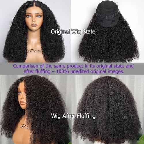 Lemoda 5x5 Wear and Go Burmese Kinky Curly Lace Frontal Human Hair Wigs 210 Density 18Inch Deep Curly 5x5 Pre-Bleached Knots HD Unglueless Transparent Lace Front Wigs For Women